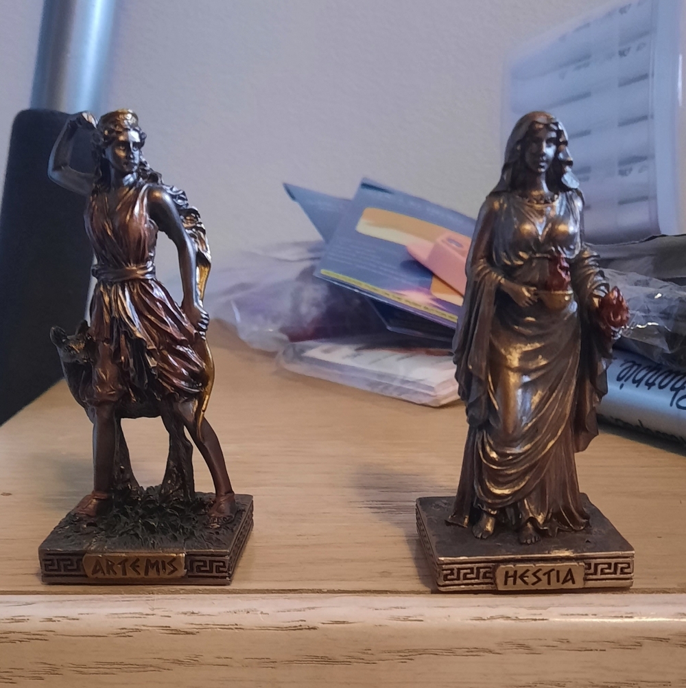 Amazon Bronze Tone Artemis and Hestia Greek Goddess Figurine Duo